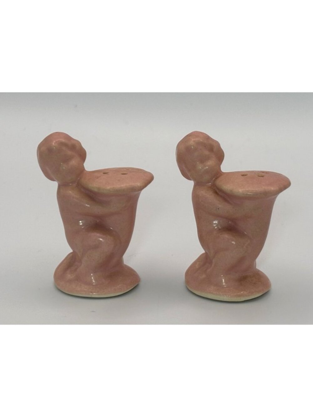 Vintage Dusty Pink Ceramic Cherub Salt & Pepper Shakers MCM Kitschy